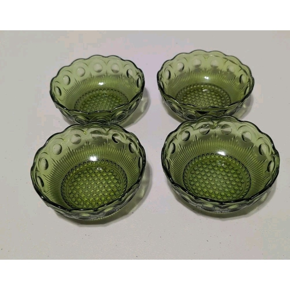 Vintage Bartlett Collins Glass Bowls St Genevieve Manhattan Green Set Of Four